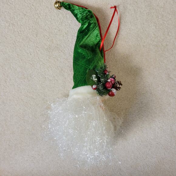 Vintage Lg Santa Face Ornament Velvet Cap Jingle Bell Greenery Door Wall Tree - Picture 10 of 13